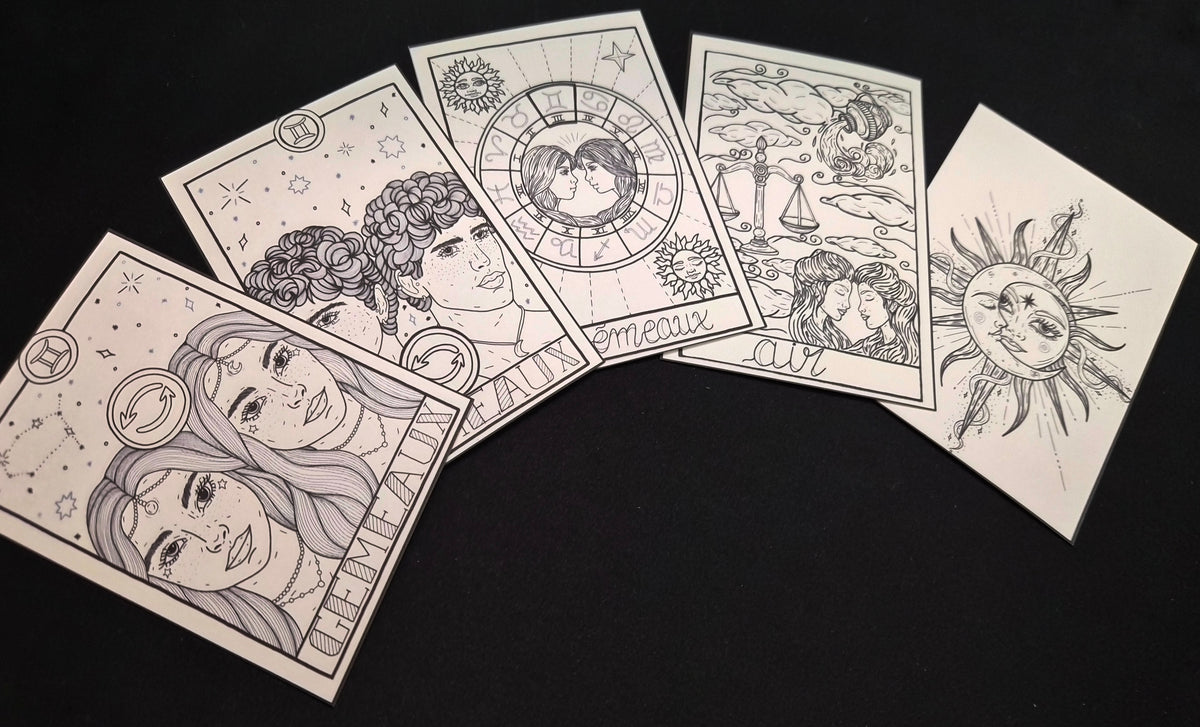 Lot de 5 cartes à colorier « Signes Astrologiques »
